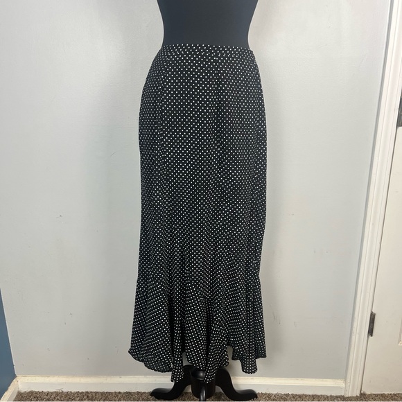 Vintage 90s Jordan black white polka dot maxi skirt asymmetrical hem size large - Picture 1 of 6